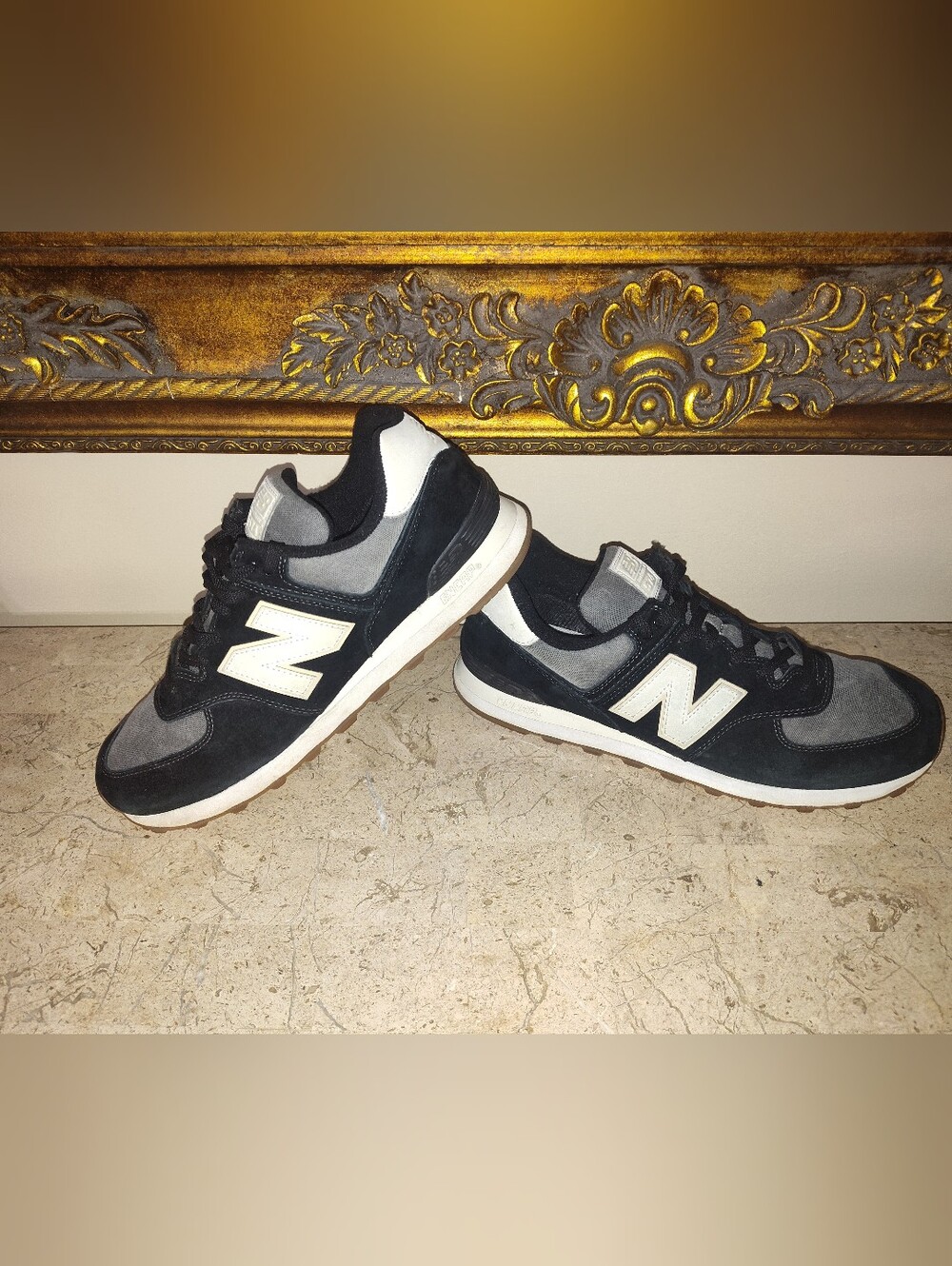 New Balance 574 Black and Gray Retro Runner Sneakers - Picture 2 of 10